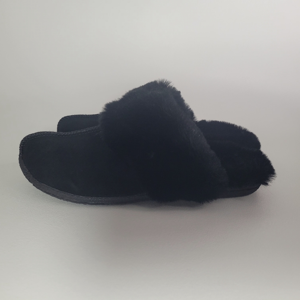 Warm Soft Faux Fur Lined & Trimmed Black Slippers Size 7 - Picture 7 of 12